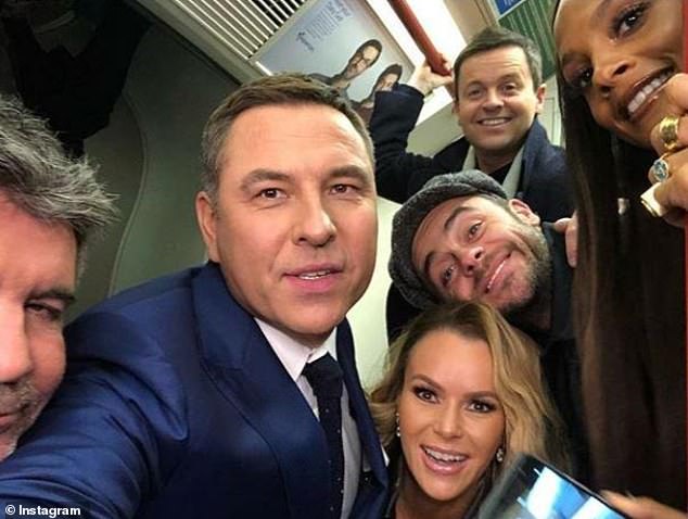 The Britain's Got Talent cast posed for a selfie during a surprise tube trip between auditions (L-R: Simon Cowell, David Walliams, Amanda Holden, Ant McPartlin, Declan Donnelly and Alesha Dixon)