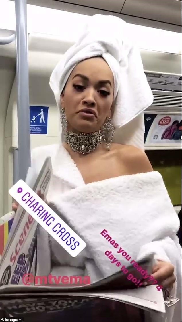 There was no chance of anyone failing to spot Rita Ora at Charing Cross station ahead of her appearance at the MTV EMAs
