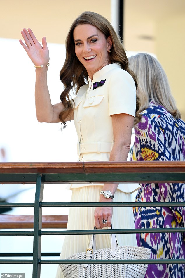 Kate waved to spectators at day 13 of Wimbledon Tennis Championships at the All England Lawn Tennis and Croquet Club