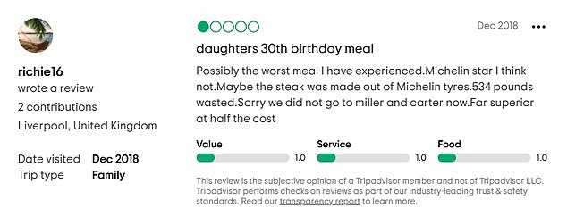 Disappointed diners claimed their two courses took almost three hours to arrive while another said the menu needed re-evaluating and compare their steak to a Michelin tyre