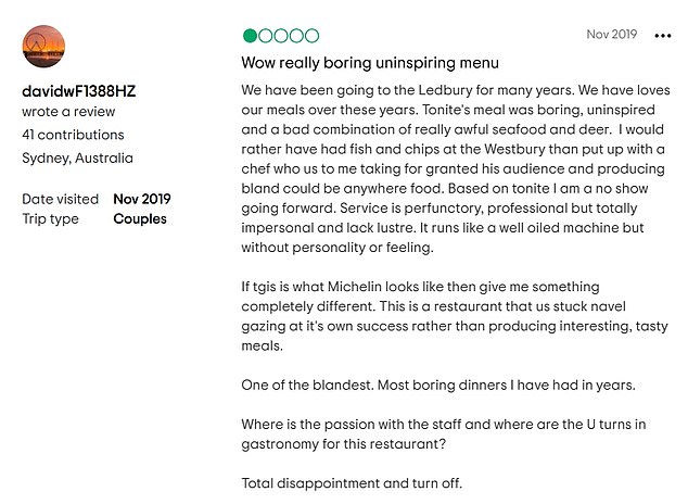Despite the luxury ingredients, previous diners have reviewed the London restaurant poorly, complaining of an uninspiring menu