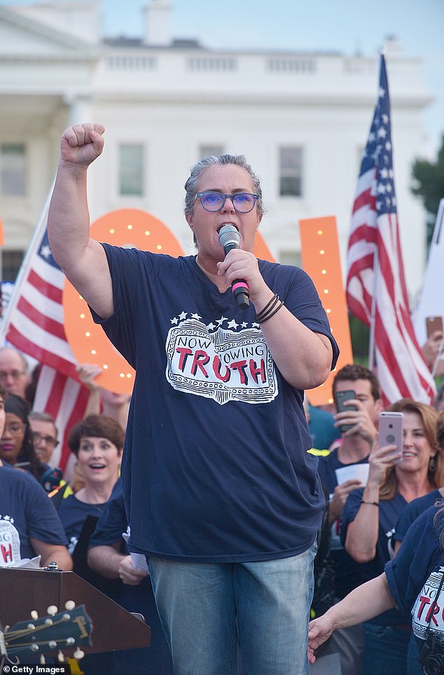 O'Donnell and Trump's public feud began in 2006, after she criticized him on The View over his handling of the Miss USA controversy. Pictured: Rosie O'Donnell speaks at the #KremlinAnnex singing protest in front of the White House on August 6, 2018