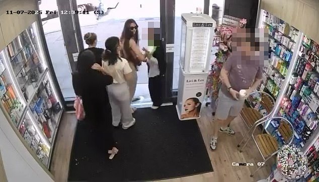 The group were caught on CCTV slipping several bottles of the expensive perfumes into their bags, and running off after being confronted by a pharmacist