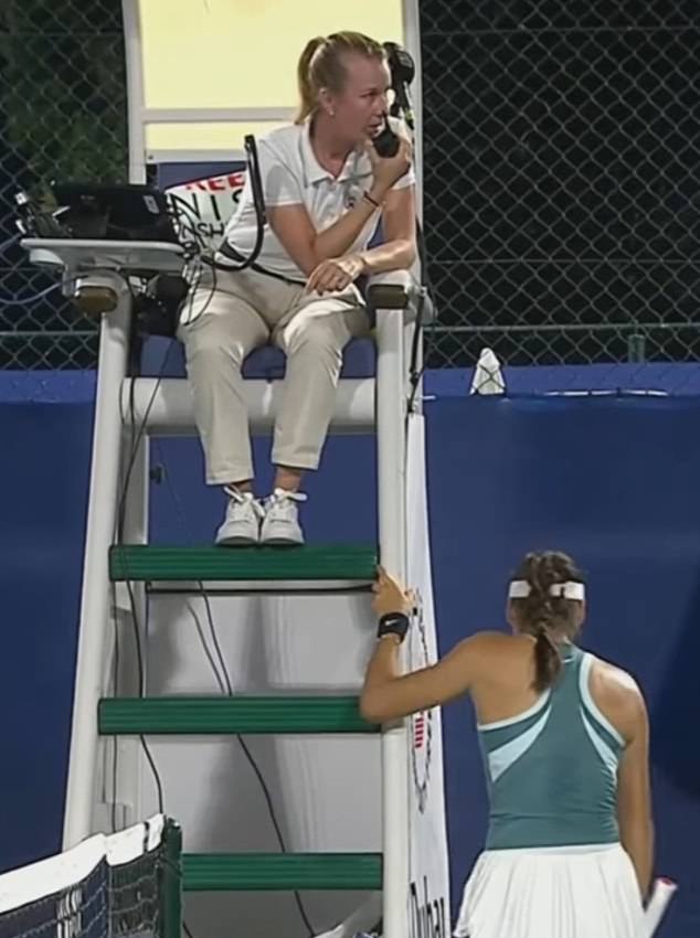 The German umpire came to the aid of British Number One Emma Raducanu in February when the 21-year-old spotted her stalker at her match during the Dubai Open (pictured)