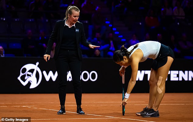 former US Open champion Radacanu was seen to disagree during the match, pointing elsewhere on the court
