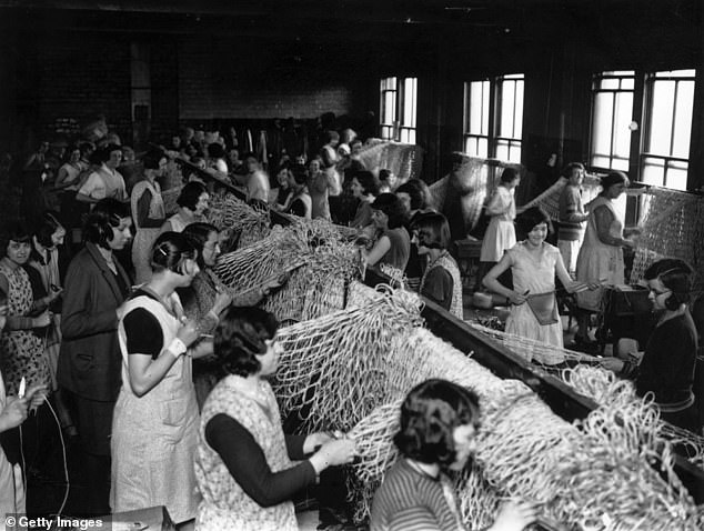 The Grimsby Fishing Heritage Centre is reviewing its collection of material relating to now depleted fishing fleets, The Telegraph reports. Pictured: Women at work at a factory at Grimsby making trawling nets used by fishermen in the North Sea in 1931
