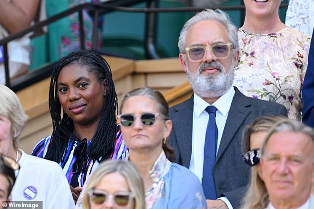 Conservative Leader Kemi Badenoch sat next to director Sam Mendes in Wimbledon's Royal Box