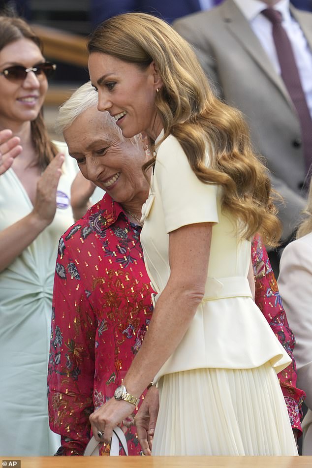 Pictured: The Princess of Wales greeted tennis legend Martina Navratilova in the Royal Box on Centre Court
