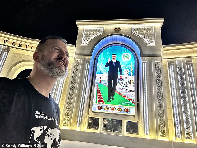 Turkemenistan was the last country on Randy's list. He's pictured here with an image of the country's president