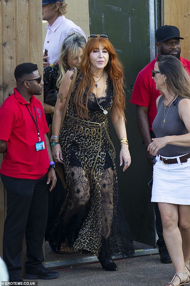 Charlotte Tilbury was also spotted at the festival this weekend, looking chic in a sheer maxi dress and boots