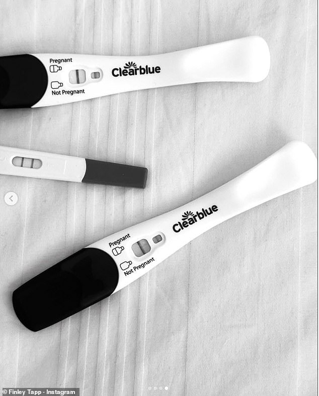 One snap features three positive pregnancy tests laid out in a row