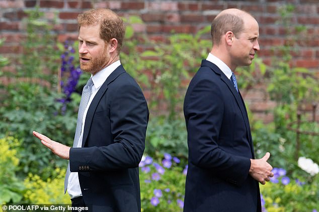 Insiders said the final straw for Prince William were claims made his younger brother made in memoir, Spare, including that they had physically fought over Harry's relationship with Meghan (William and Harry are pictured together in June 2021)