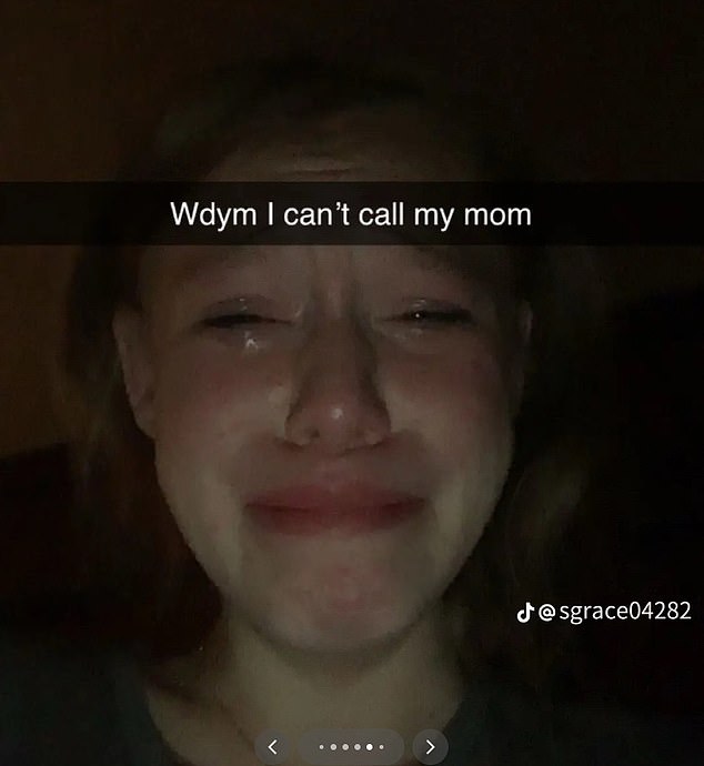 One post included a selfie of the seemingly anguished teen with the text: 'Wdym I can't call my mom'