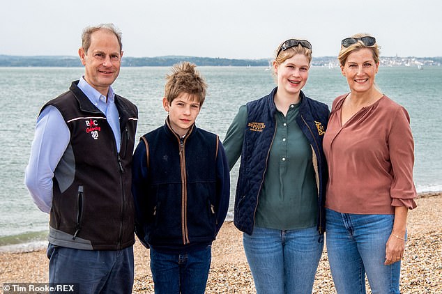 (Pictured from left to right): Prince Edward, James Viscount Severn, Lady Louise Windsor and Sophie