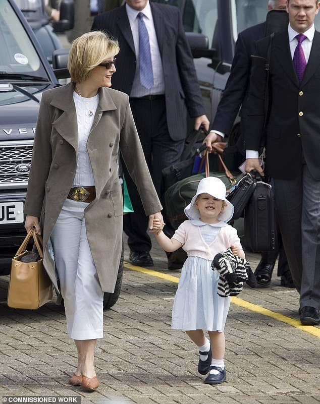 Duchess Sophie with her daughter Lady Louise Windsor arrive to board The Hebridean Princess when it docked at Port Ellen on the Island of Islay