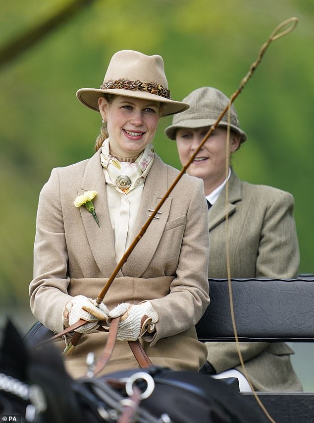 Lady Louise Windsor drives a carriage in the Pol Roger Meet of the British Driving Society at the Royal Windsor Horse Show in Windsor Castle on May 14, 2023