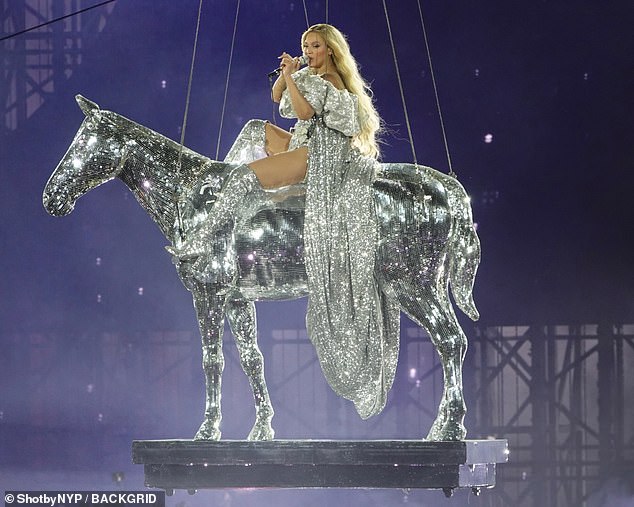 Back in 2023 during her Renaissance Tour (seen above), Beyonce used a sparkling silver horse - which mimicked her Renaissance album cover