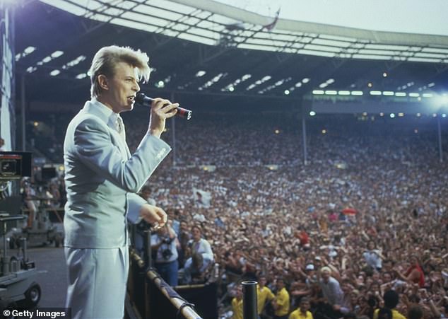 David Bowie performing at the Live Aid concert at Wembley Stadium in London, 13th July 1985