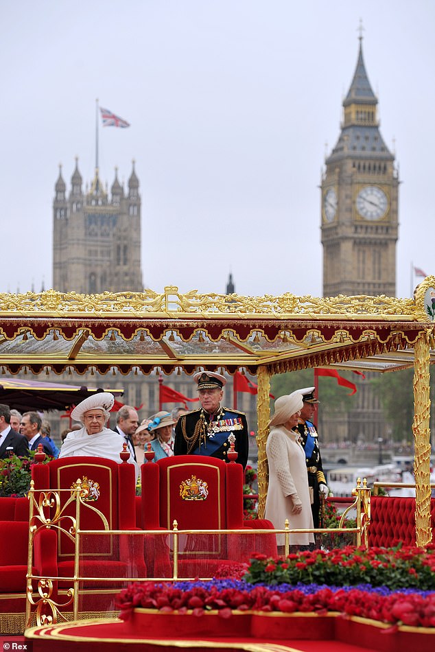 Both Philip and Elizabeth remained standing for the entirety of the 7.5 mile journey down the River Thames rather than sitting down on the thrones provided