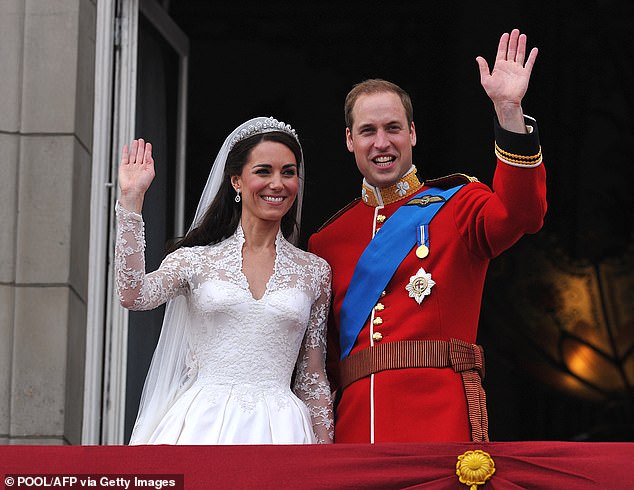 University sweethearts Kate and William are pictured on their wedding day on April 29, 2011