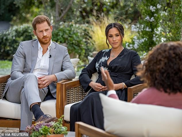 Prince Harry and Meghan Markle sit down for their bombshell interview with Oprah in which serious allegations were wedged against the Royal Family