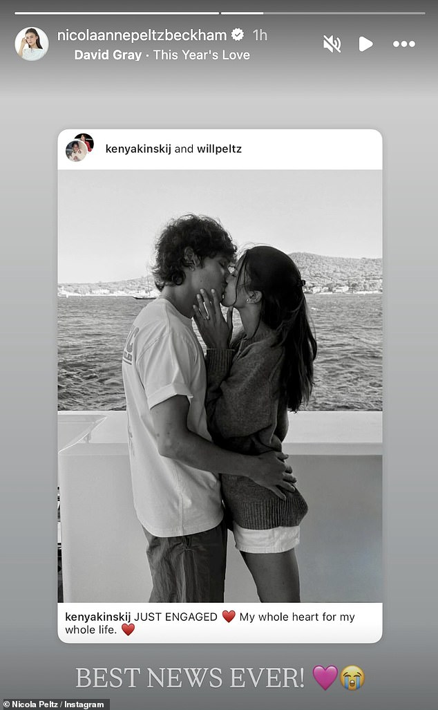 It's shown in her recent Instagram post on Tuesday , where she congratulated her brother Will and his wife-to-be Kenya Jones - daughter of the late Quincy Jones - on their engagement