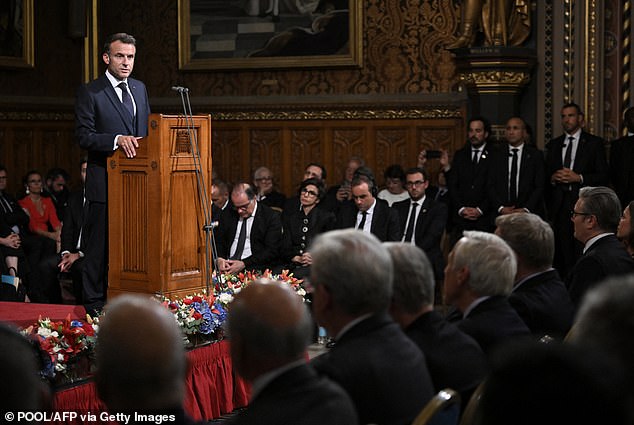 A visit during Parliamentary recess would reduce the potential for protests, but also deprive Mr Trump of an honour that was granted to Emmanuel Macron last week (pictured)