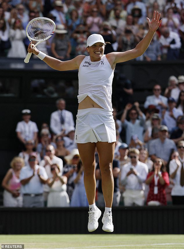 An inspired Swiatek jumped for glee after winning the Wimbledon Women's Final in just 57 minutes