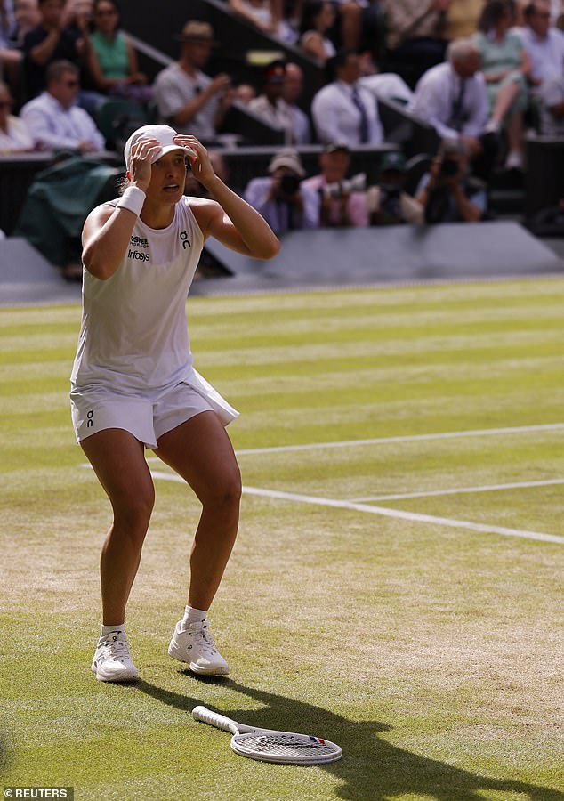 Swiatek held her hands to her head in disbelief after she tore her American opponent apart in a one-sided final