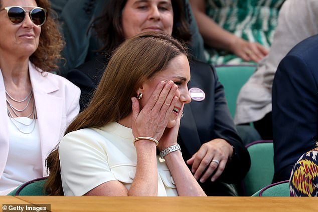 Kate, who is the patron of the AELTC, reacts ahead of the Ladies' Singles Final