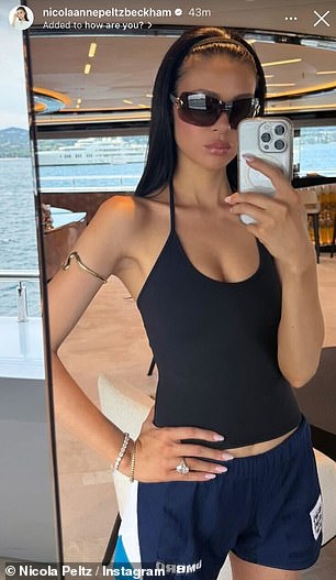 It comes as on Wednesday Nicola made a bizarre nod to father-in-law David Beckham as she sported a pair of his football shorts while out on her family's superyacht