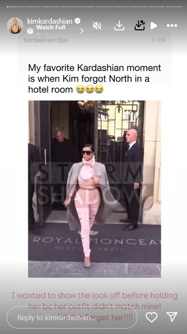 In the clip, Kim, who donned a pink cut out roll neck crop top and matching leggings, strutted to her waiting vehicle empty-handed before making a U-turn back into the building