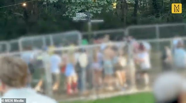 The fans were seen trying to gain entry without a ticket for the second night in Manchester