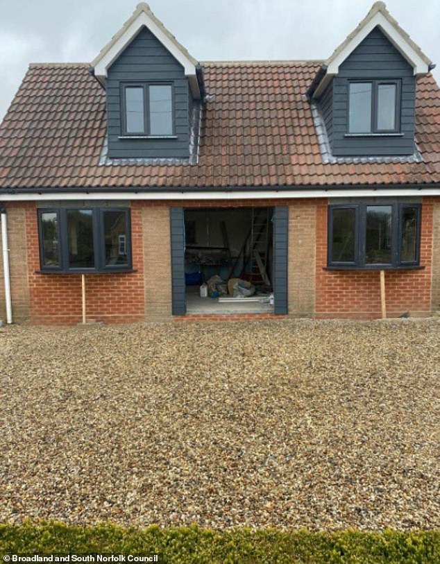 Steven and Sally Manning, of the town of Costessey, Norfolk, bought their four-bedroom property in June 2018 for £650,000. Pictured: The 'annex' they have built on its grounds