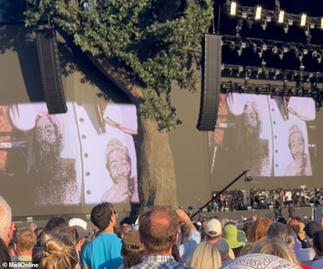 Tapping one side, Stevie told fans, 'This is Marvin Gaye,' but quickly realised he was showcasing John's face