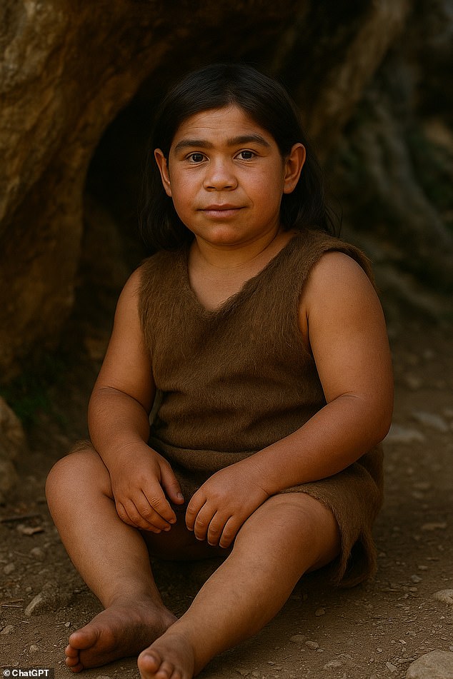The Lapedo Child was found in Portugal in 1998. Scientists think this child was the product of many generations of inbreeding between Neanderthals and Homo sapiens (AI Impression)