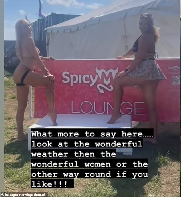 Pictured: Kinky attendees from the previous event striking a pose in barely there outfits at Britain's biggest swingers and festival