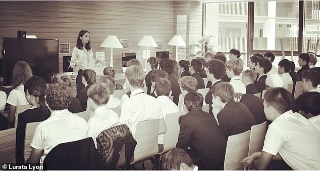 Lurata speaking to school pupils, as she is now a leading campaigner against human trafficking and modern slavery