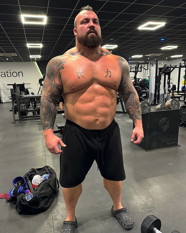 This is how teh former world's strongest man looks these days as he trains for bodybuilding