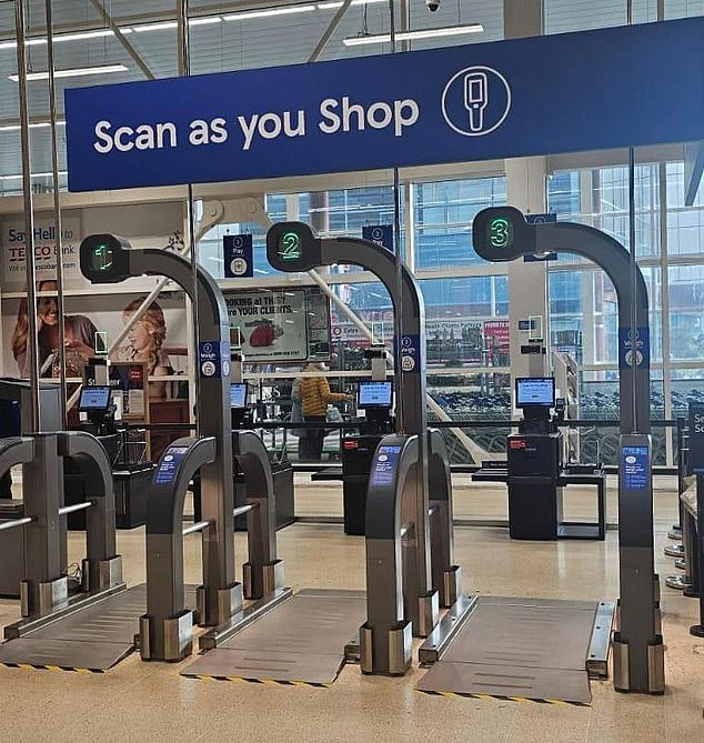 It comes after another recent change at Tesco, its new Scan As You Shop checkouts (pictured), divided shoppers, with some labelling the futuristic pay points 'creepy' and 'dystopian'
