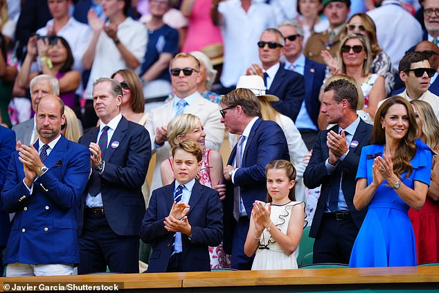 The family cheer from the Royal Box on Centre Court at the Wimbledon Tennis Championships today