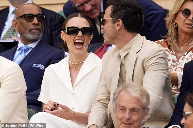 Keira Knightley and Andrew Scott in the Royal Box on day fourteen of the 2025 Wimbledon Championships today
