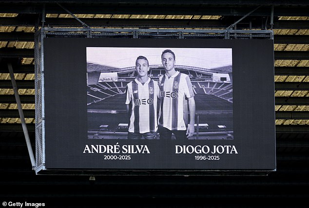 Tributes to Diogo Jota and Andre Silva were displayed on digital screens during the match
