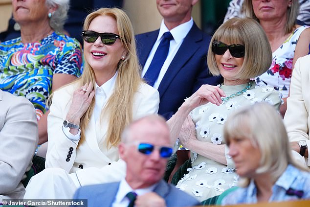 Dame Anna Wintour, 75, made her second appearance in the royal box this tournament, after visiting on Friday