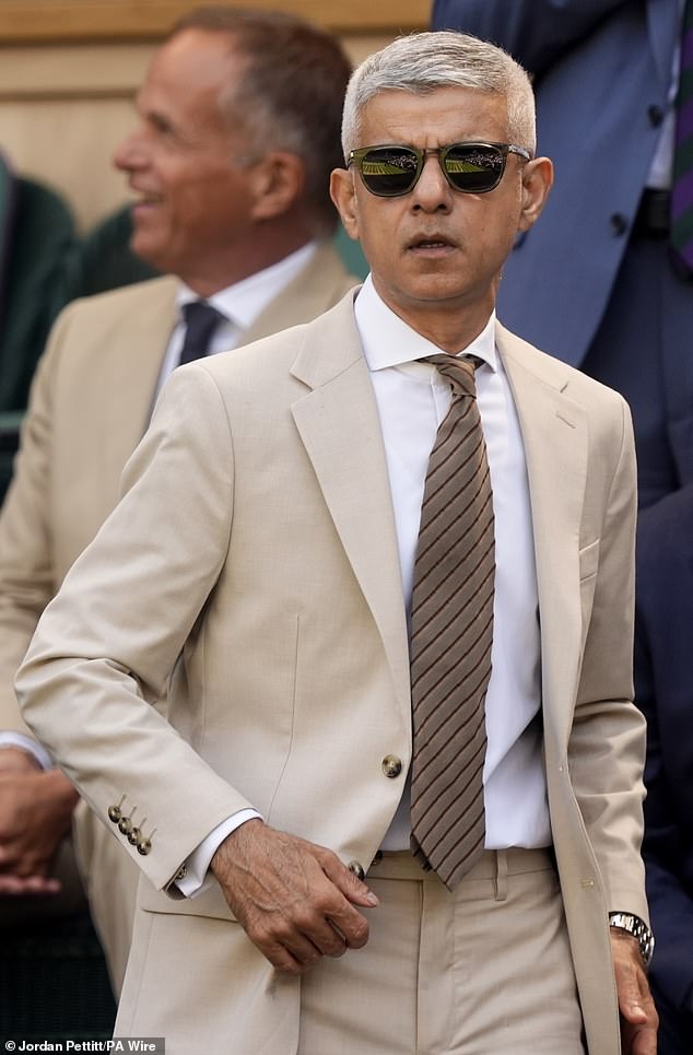 Sadiq Khan, Mayor of London, in the Royal Box on day fourteen of the 2025 Wimbledon Championships at the All England Lawn Tennis and Croquet Club