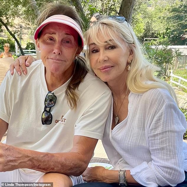 The intimate backyard nuptials were hosted by Brody's mother Linda Thompson (R, pictured July 23) at her home with around 60-70 guests including his father (and her ex-husband) Caitlyn Jenner (L)