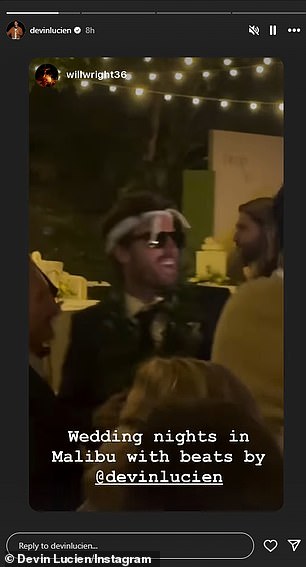 He danced in a black suit with a maile lei around his neck and a white bandana around his head