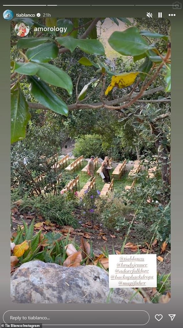 On Saturday, Tia Instastoried a glimpse of the many chairs set up in her 75-year-old mother-in-law's lush backyard for the ceremony