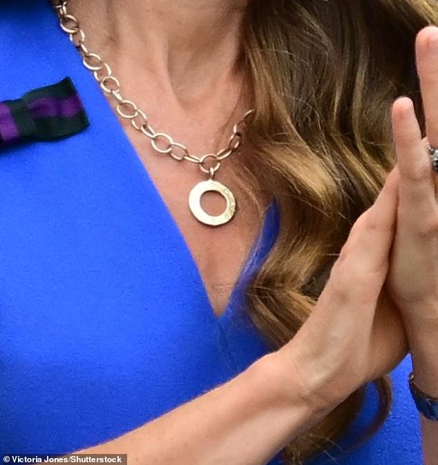 The Princess donned a £3,000 gold pendant which contains the birthstone for April - the month Prince Louis was born