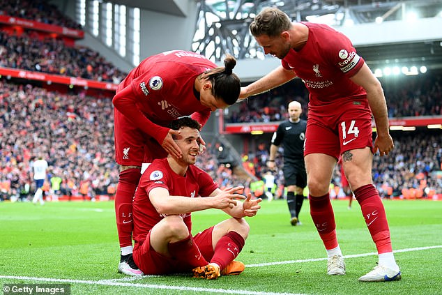 Jota performed his celebration with Nunez after scoring against Tottenham in April 2023